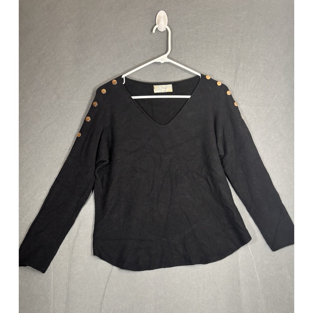 Made In Italy Sweater Women's M Black Gold Button Shoulder Pullover V-Neck